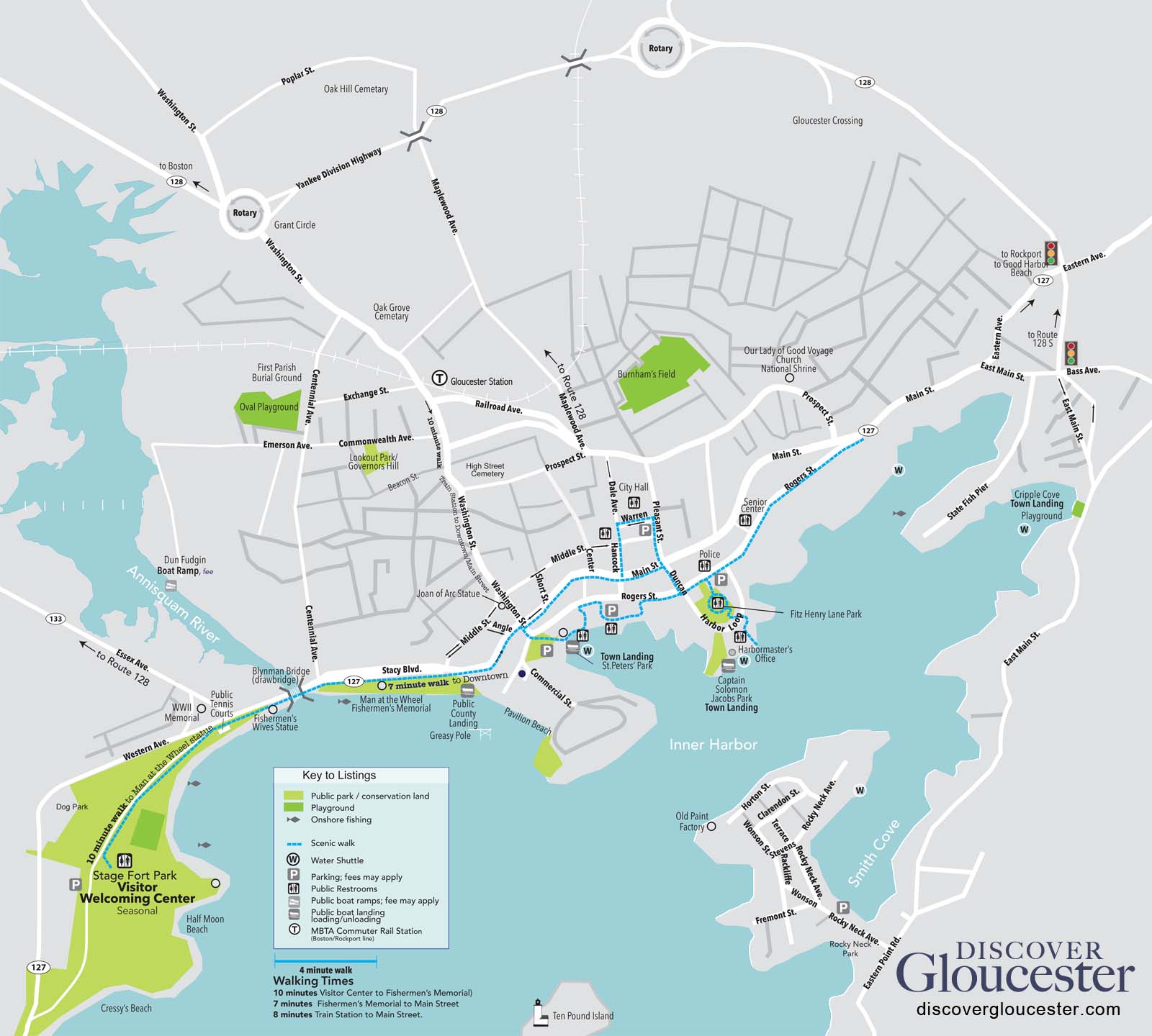 Walking Map of City of Gloucester, Massachusetts